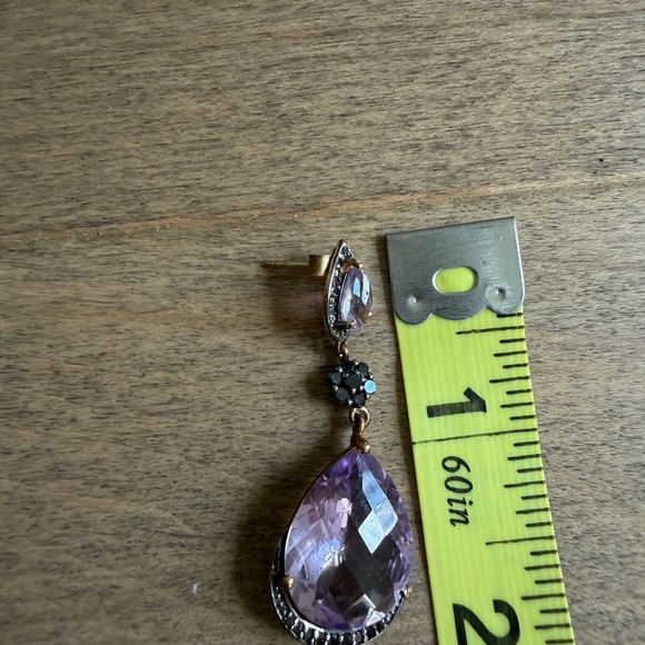 Hirajule Silver Pink Amethyst Drop Earrings Gold Plated - Picture 5 of 5